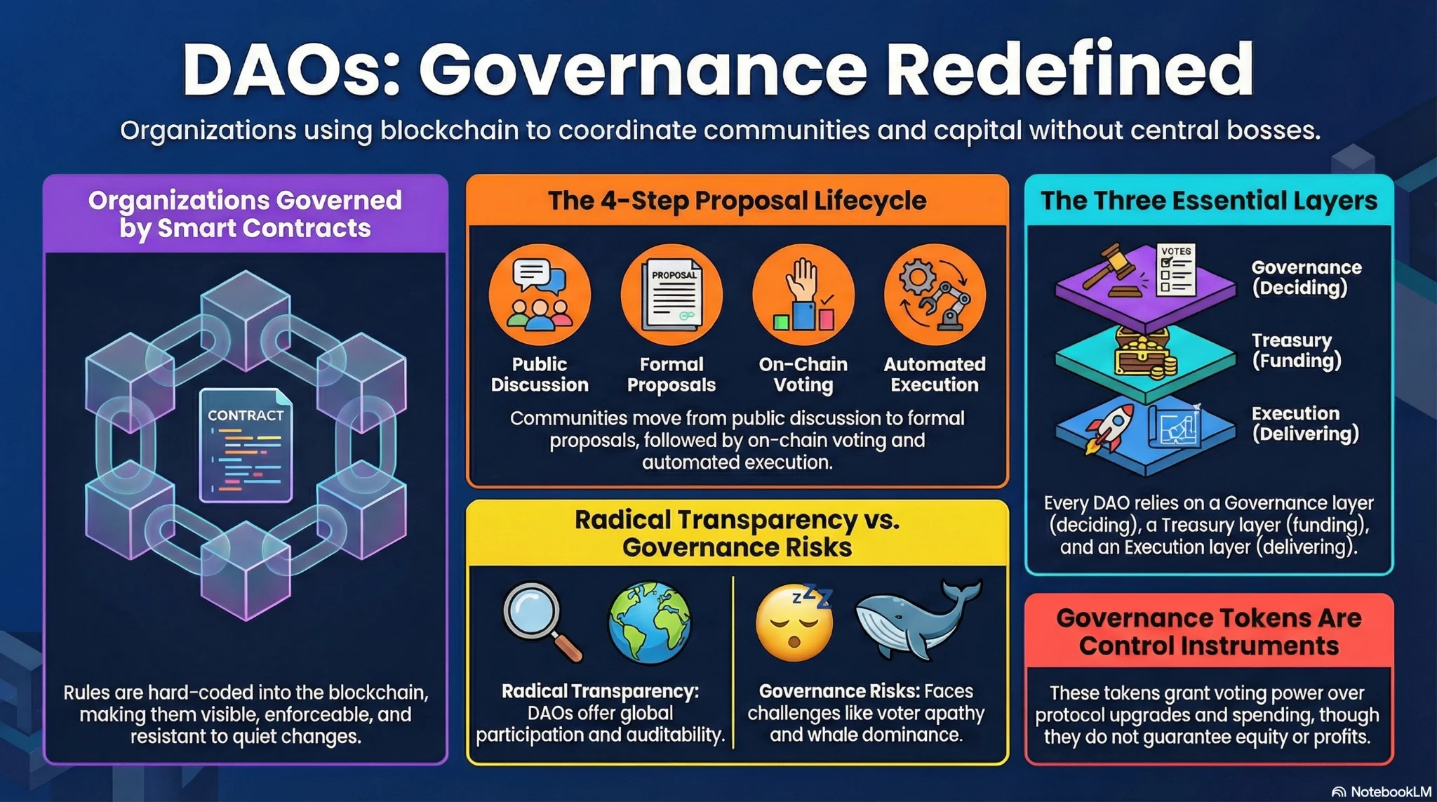 DAOs: Governance Redefined — The 4-Step Proposal Lifecycle, Three Essential Layers, and Governance Token Roles